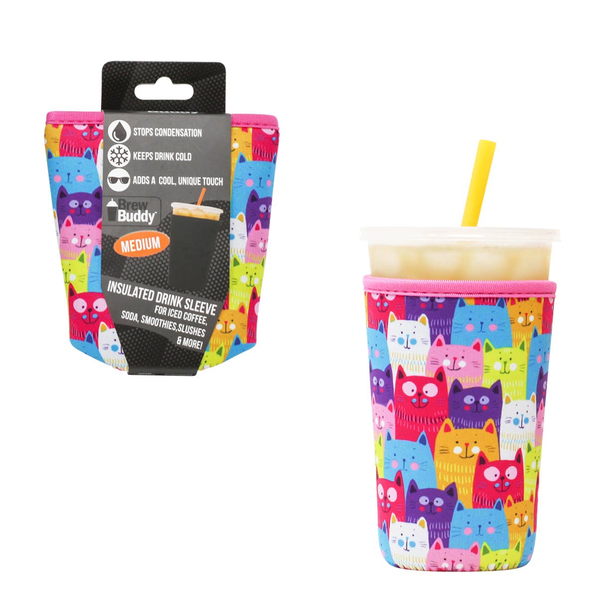 Insulated Iced Coffee & Drink Sleeve - Pretty Kitties - Brew Buddy Neoprene  – shopbrewbuddy