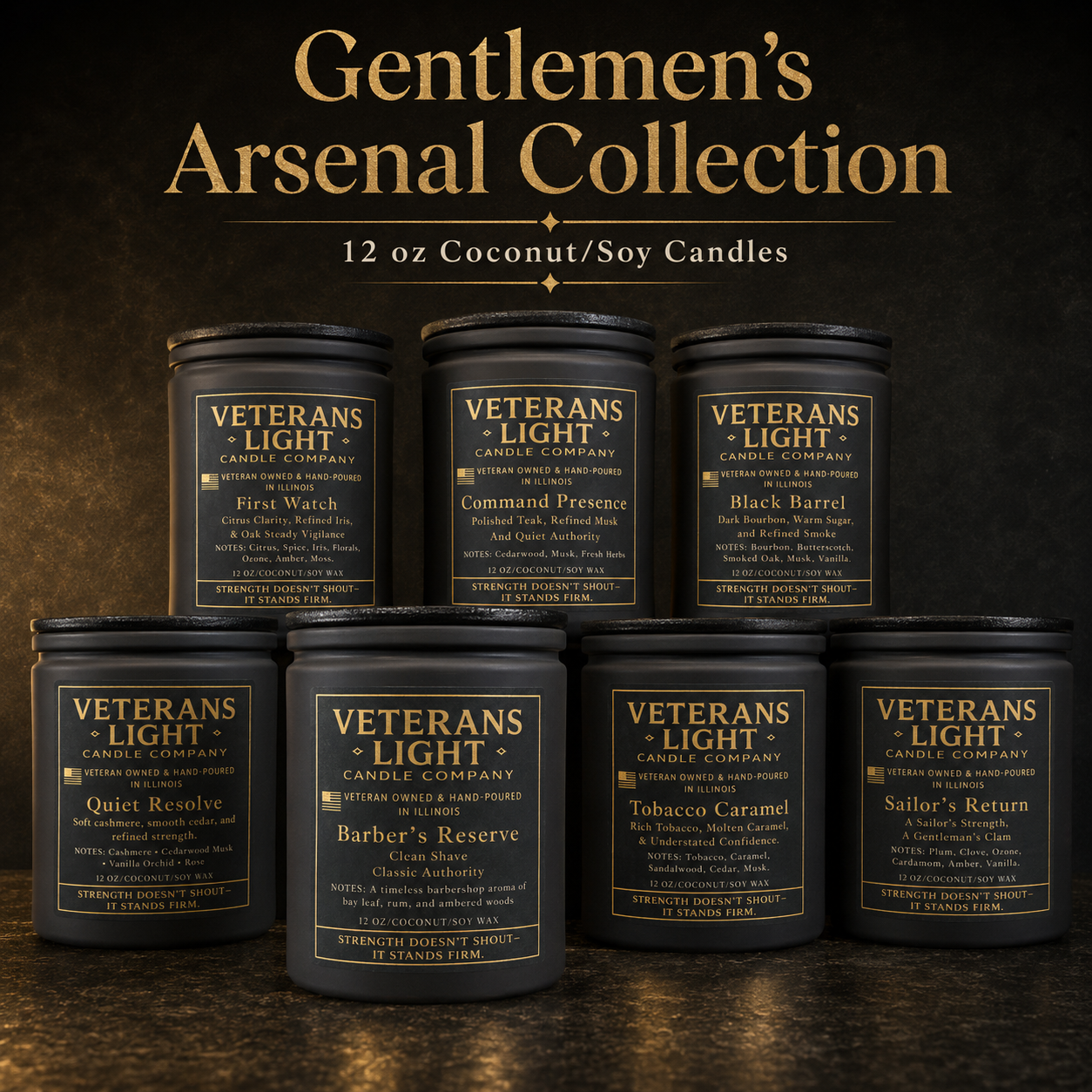 Veterans Light Gentlemen’s Arsenal Candle Collection | Masculine Line : Black Barrel