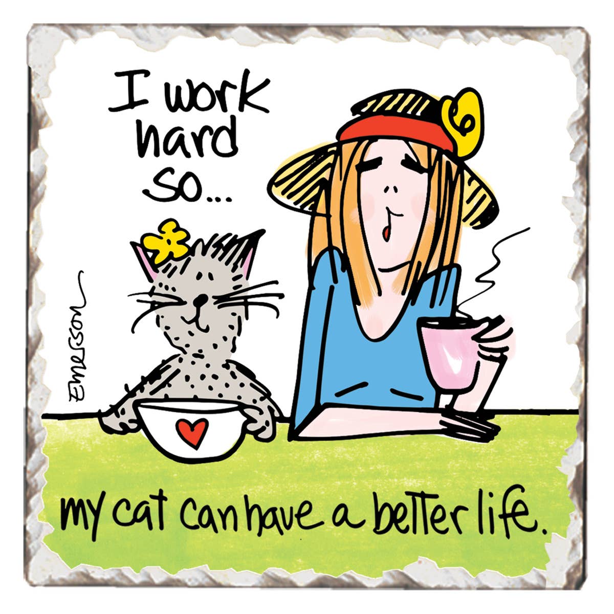 Cat Life Single Tumbled Tile Stone Coaster