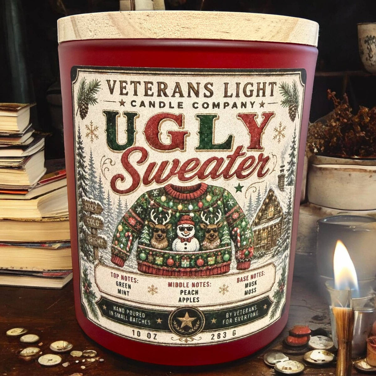 Ugly Sweater – Green, Mint, Peach, Apple, Musk & Moss: 10 oz – candle at the Feline Community Network gift shop