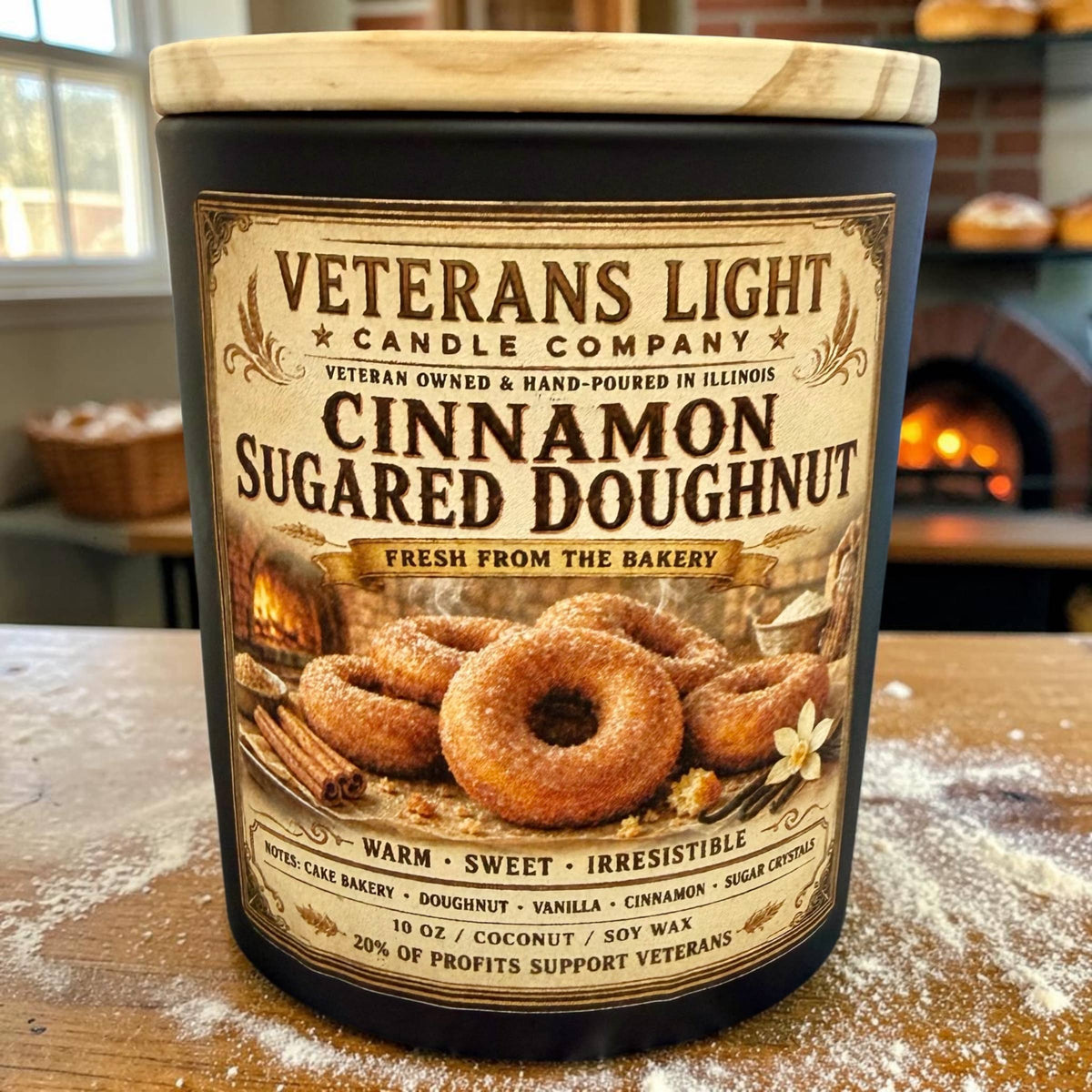 Veterans Light 10oz Candle - Cinnamon Sugared Doughnut – candle at the Feline Community Network gift shop