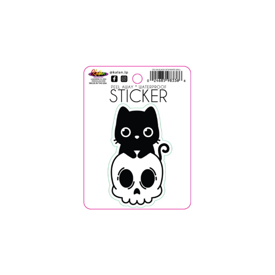 Black Cat w/ White Skull Die Cut Sticker