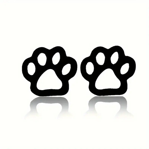 Black Stud Pawprint Earrings