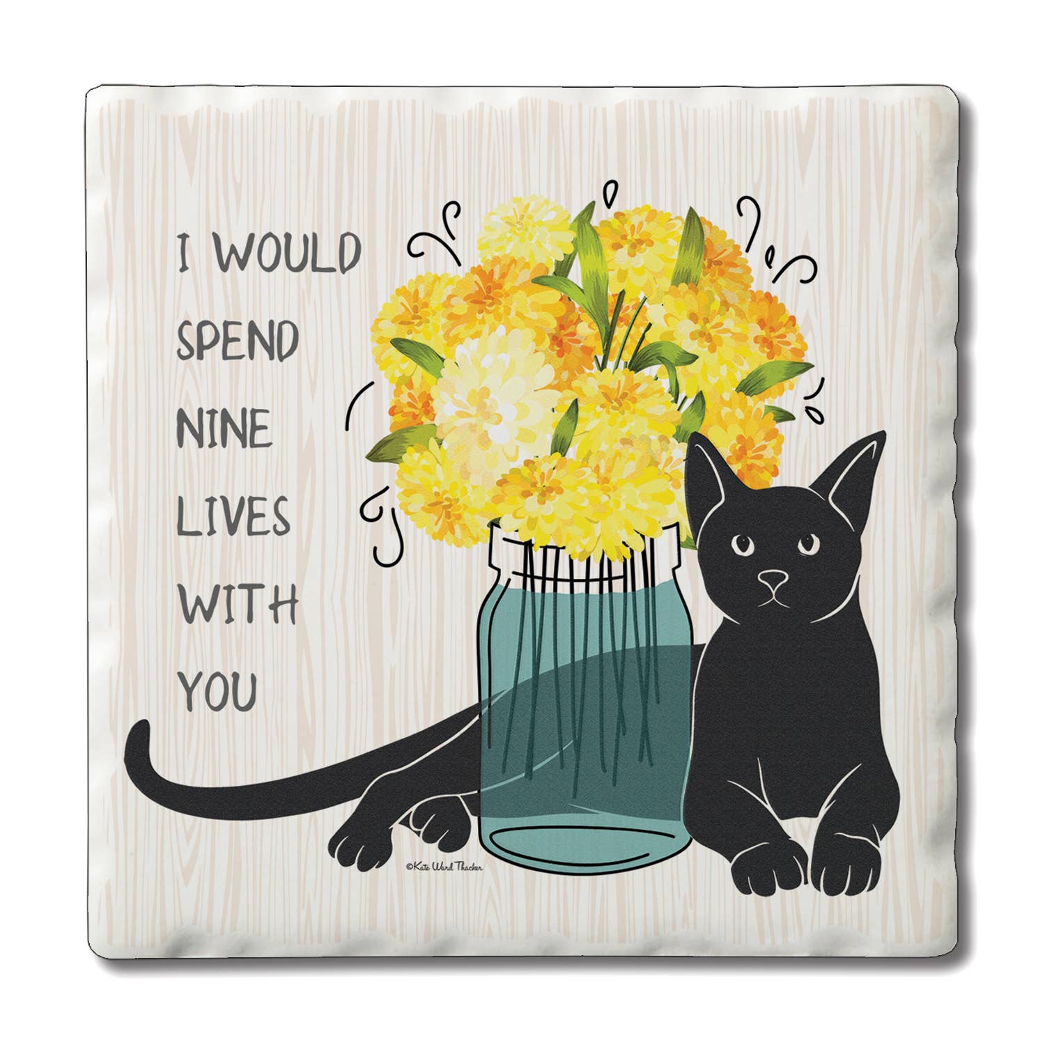 Nine Lives Single Tumbled Tile Coaster