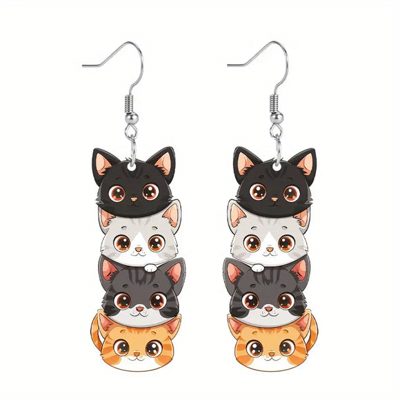 Acrylic Multi Cat Heads Earrings