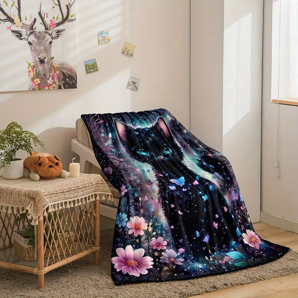 Black Cat Starry Night Plush Throw