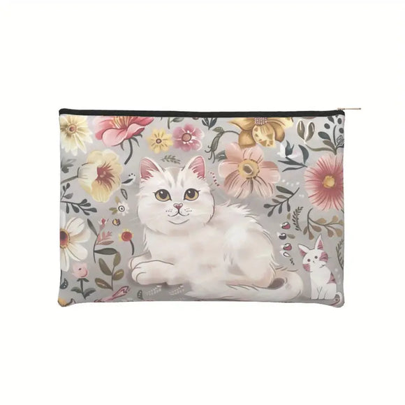 Floral Cat Zippered Pouch