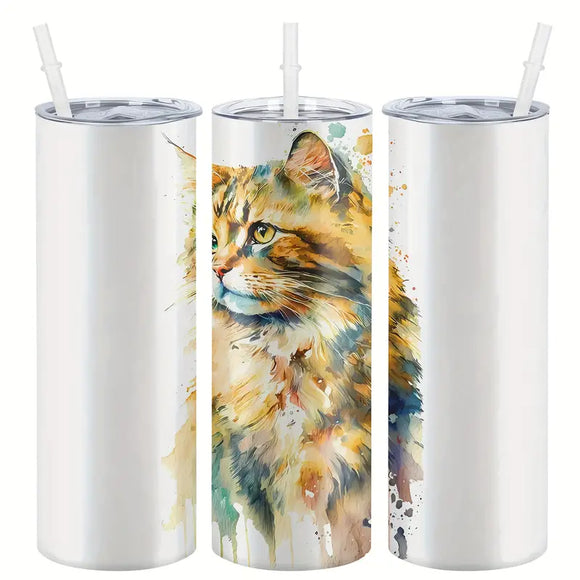 Watercolor Cat Slim Tumbler