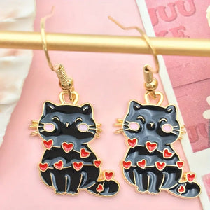 Black Heart Cat Earrings