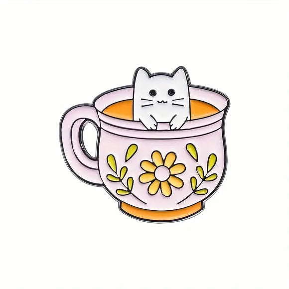 Teacup Cat Enamel Pin