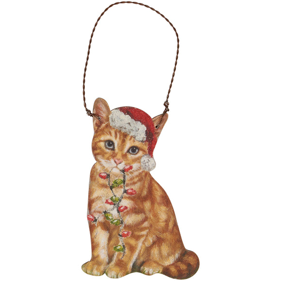 Orange Cat Santa Ornament