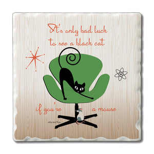 Cat Luck Absorbent Stone Tumbled Tile Coaster