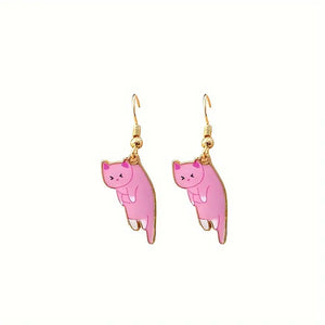 Pink Dangle Kitty Earring