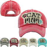 Cat Mom Washed Vintage Ballcap