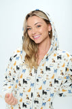 Meow Cat Print Zip Up Hoodie