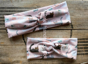 Stretchy Twist Headband Baby Pink Cats in Glasses : Regular (~16-18")