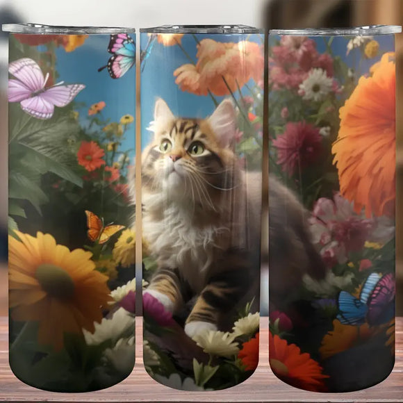 Floral Cat Slim Tumbler