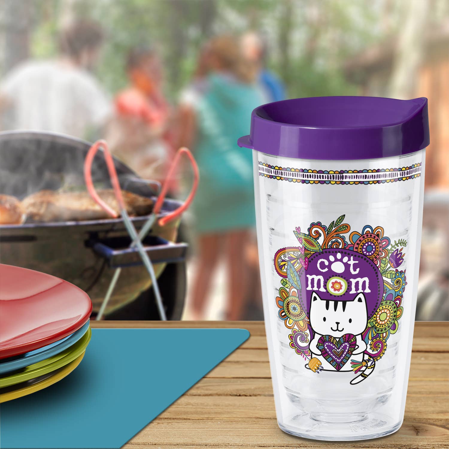 Cat Mom Insulated Travel Tumbler with Lid 16 oz.