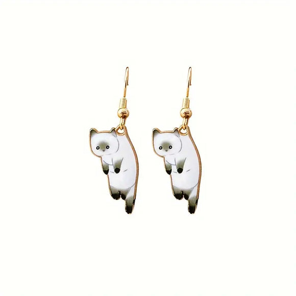 Snowshoe Dangle Kitty Earrings