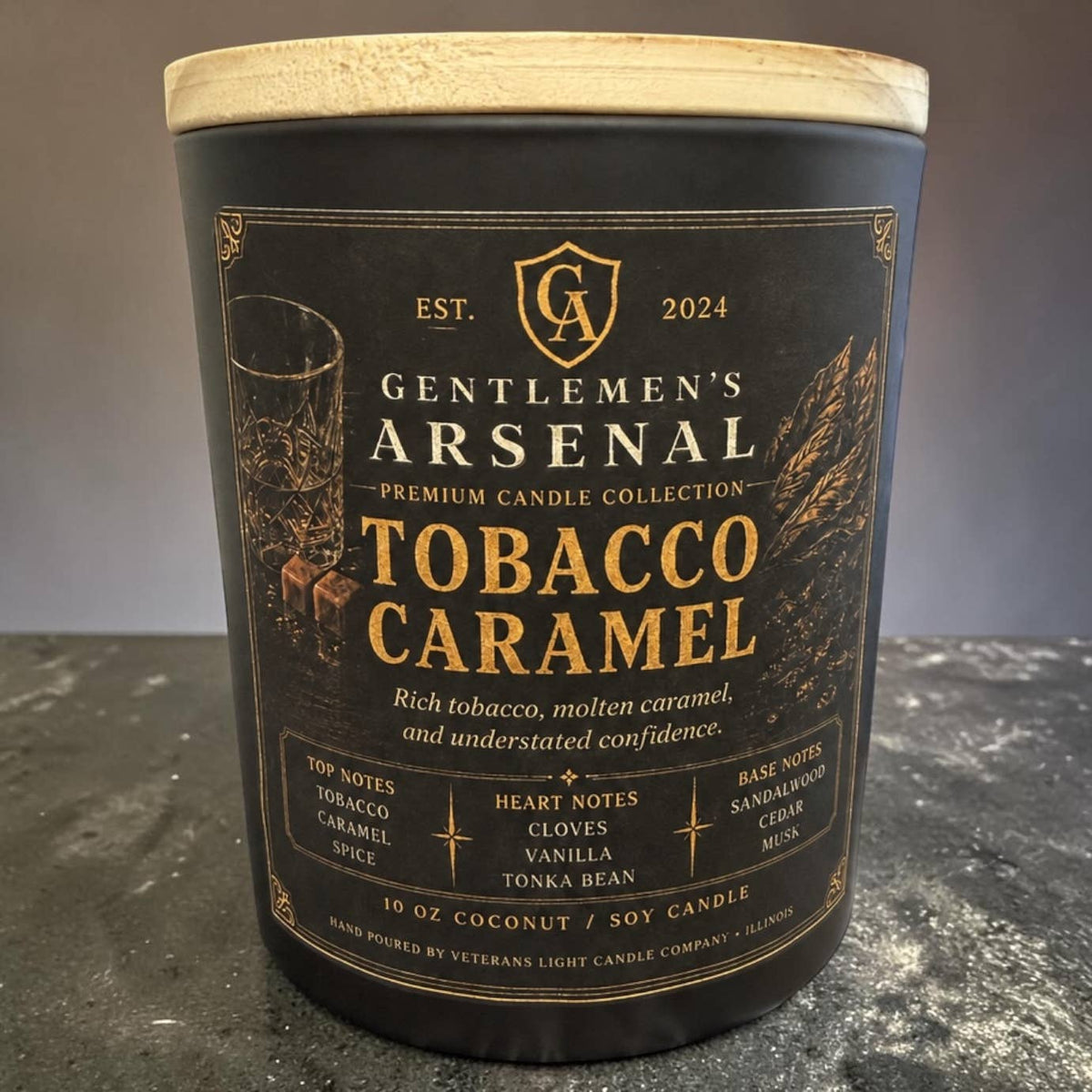 Veterans Light 10oz Candle - Tobacco Caramel – candle at the Feline Community Network gift shop