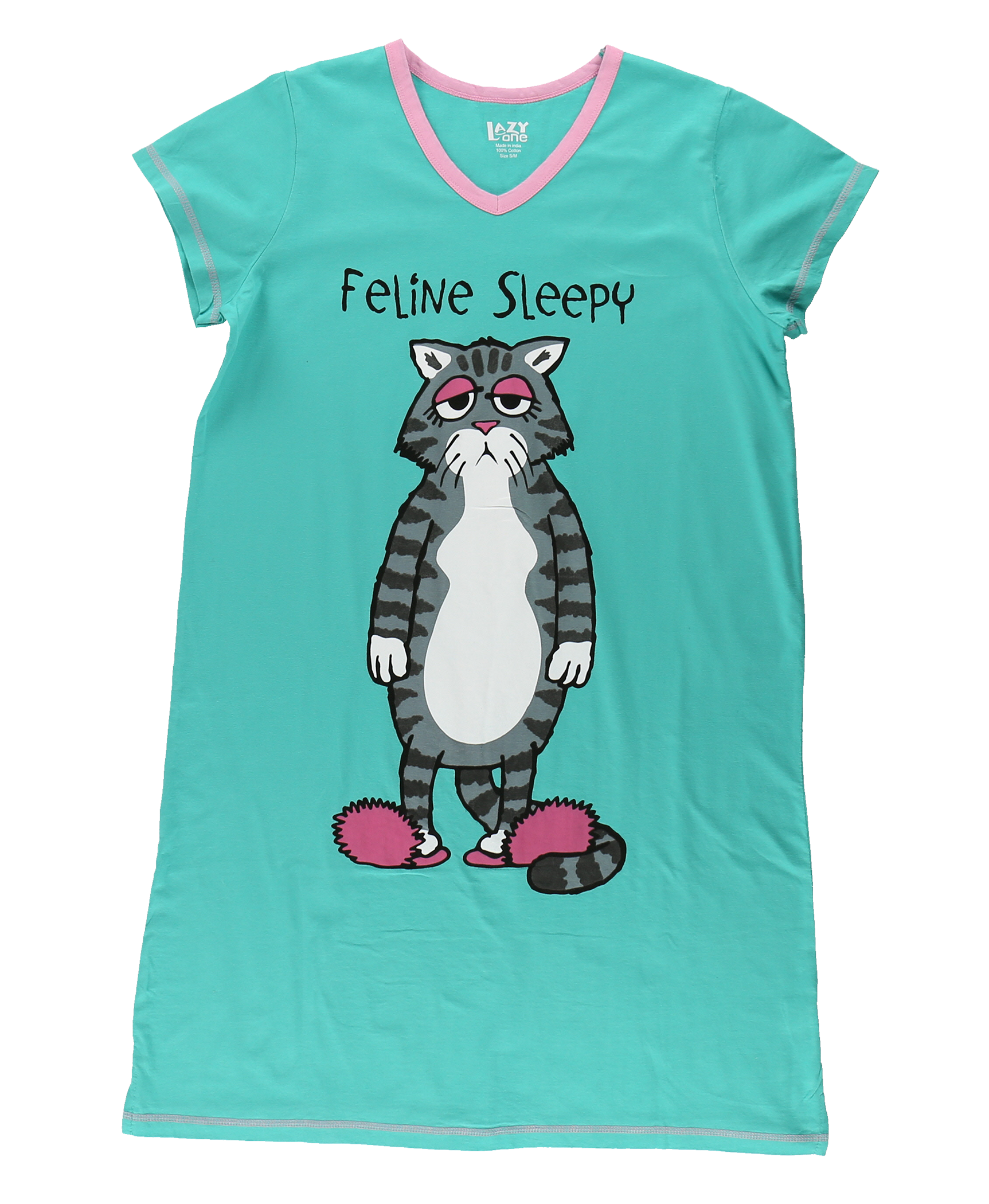 Feline Sleepy V-Neck Nightshirt