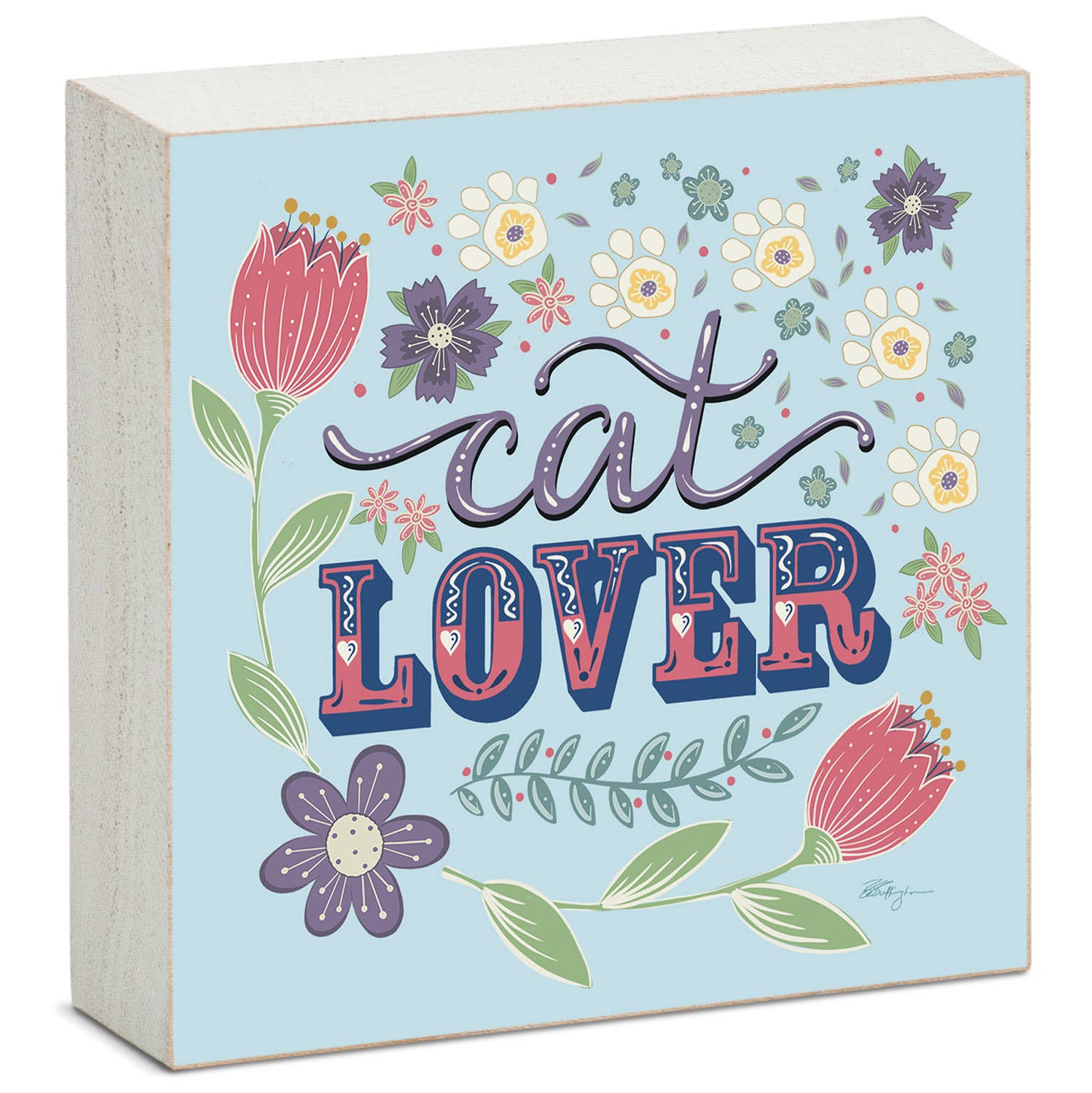 Boho Cat Lover Solid Wood Block Sign 3.75"