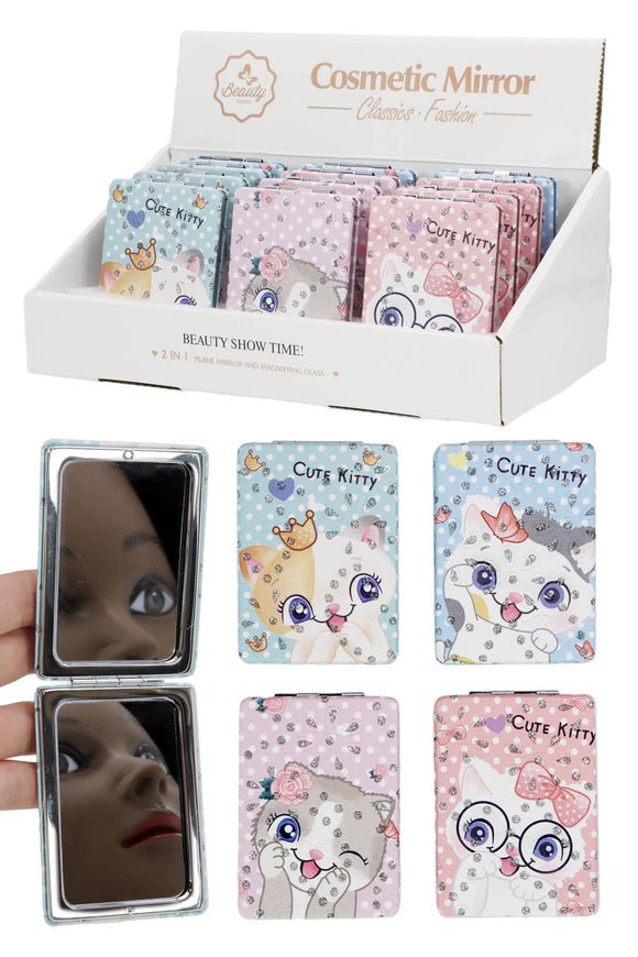Cute Kitty Cat Glitter Compact Makeup Mirror