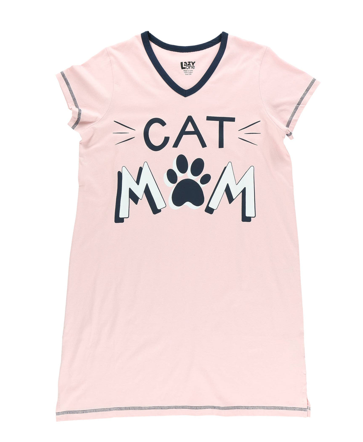 Pink t-shirt with 'Cat Mom' text and paw print on a white background