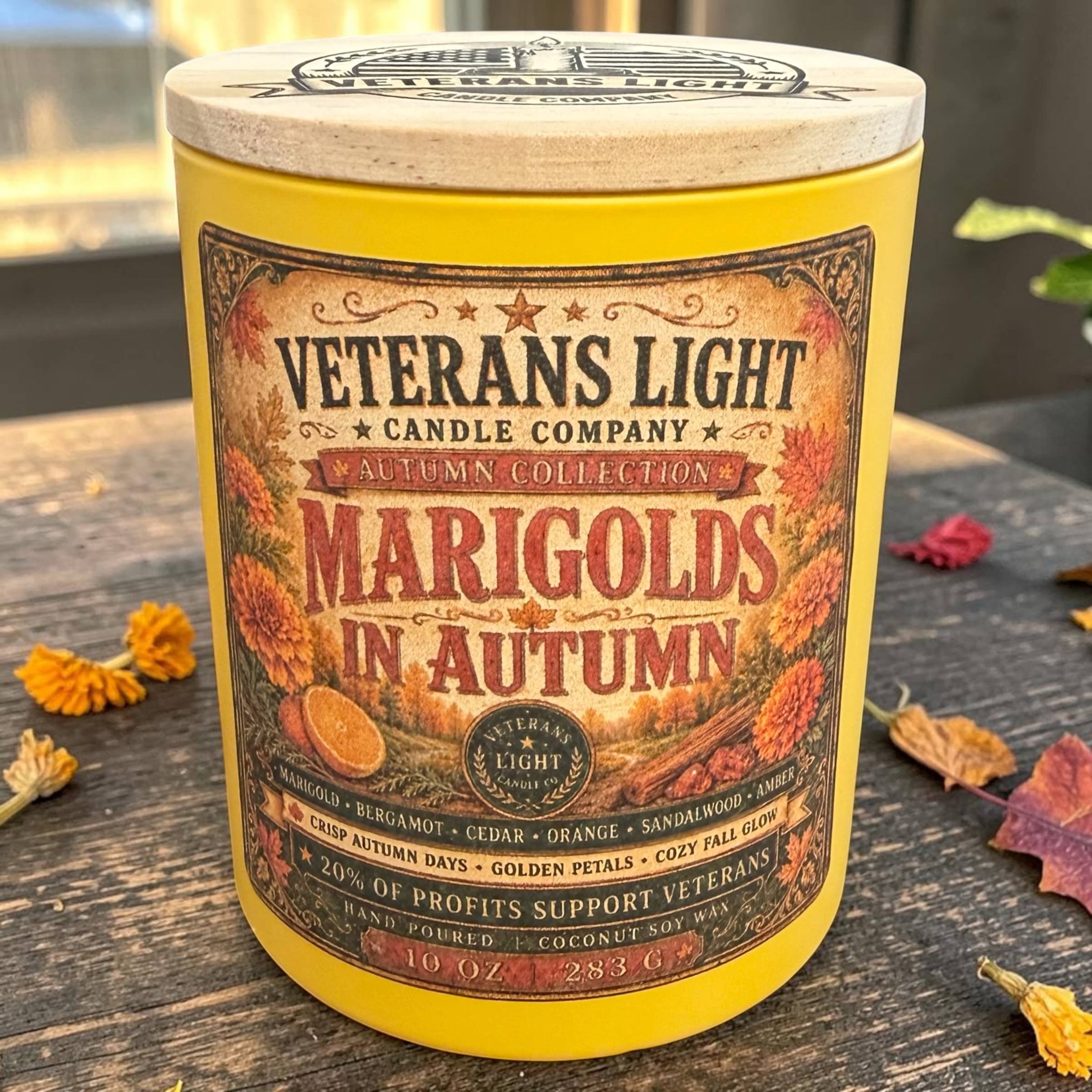 Veterans Light 10oz Candle - Marigolds in Autumn