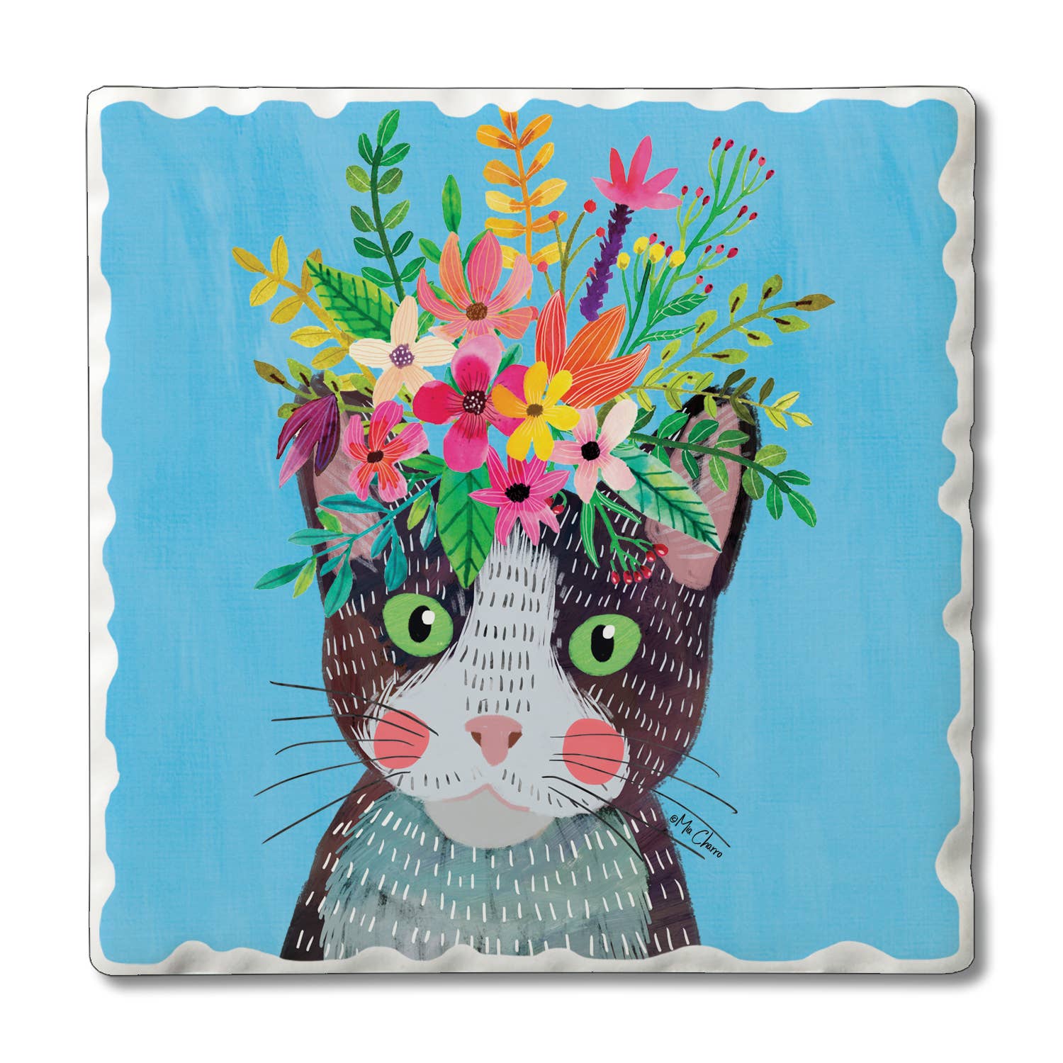 Floral Pets-Calico Single Tumbled Tile Coaster