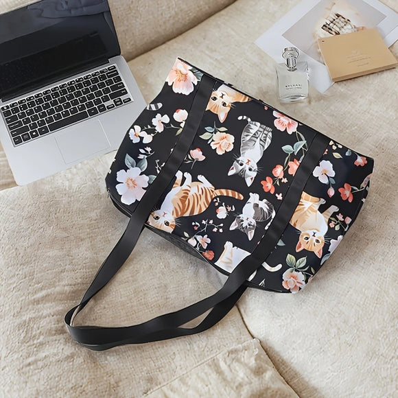 Floral Cats Large Capacity Tote Bag