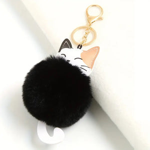 Fuzzy Pom Kitty Keychain