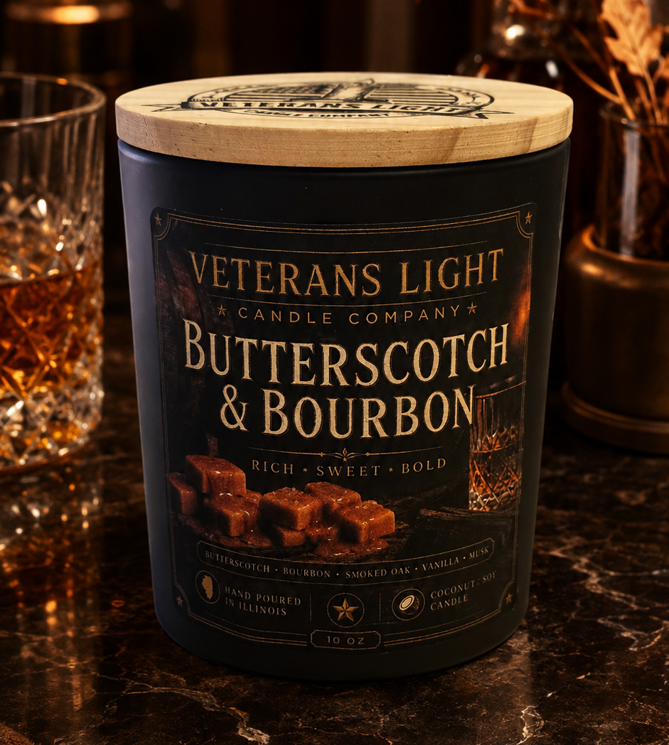 Veterans Light 10oz Candle - Butterscotch & Bourbon