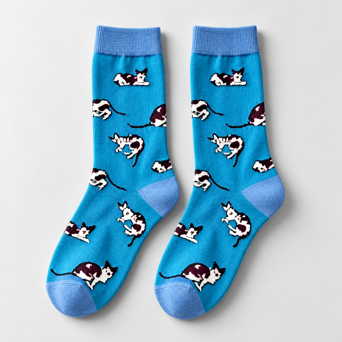 Playful Paws Blue Cat Crew Socks