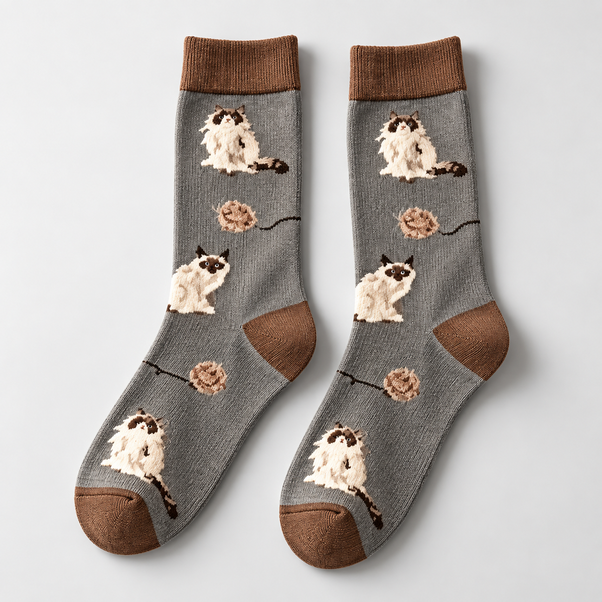Fluffy Cats & Yarn Crew Socks