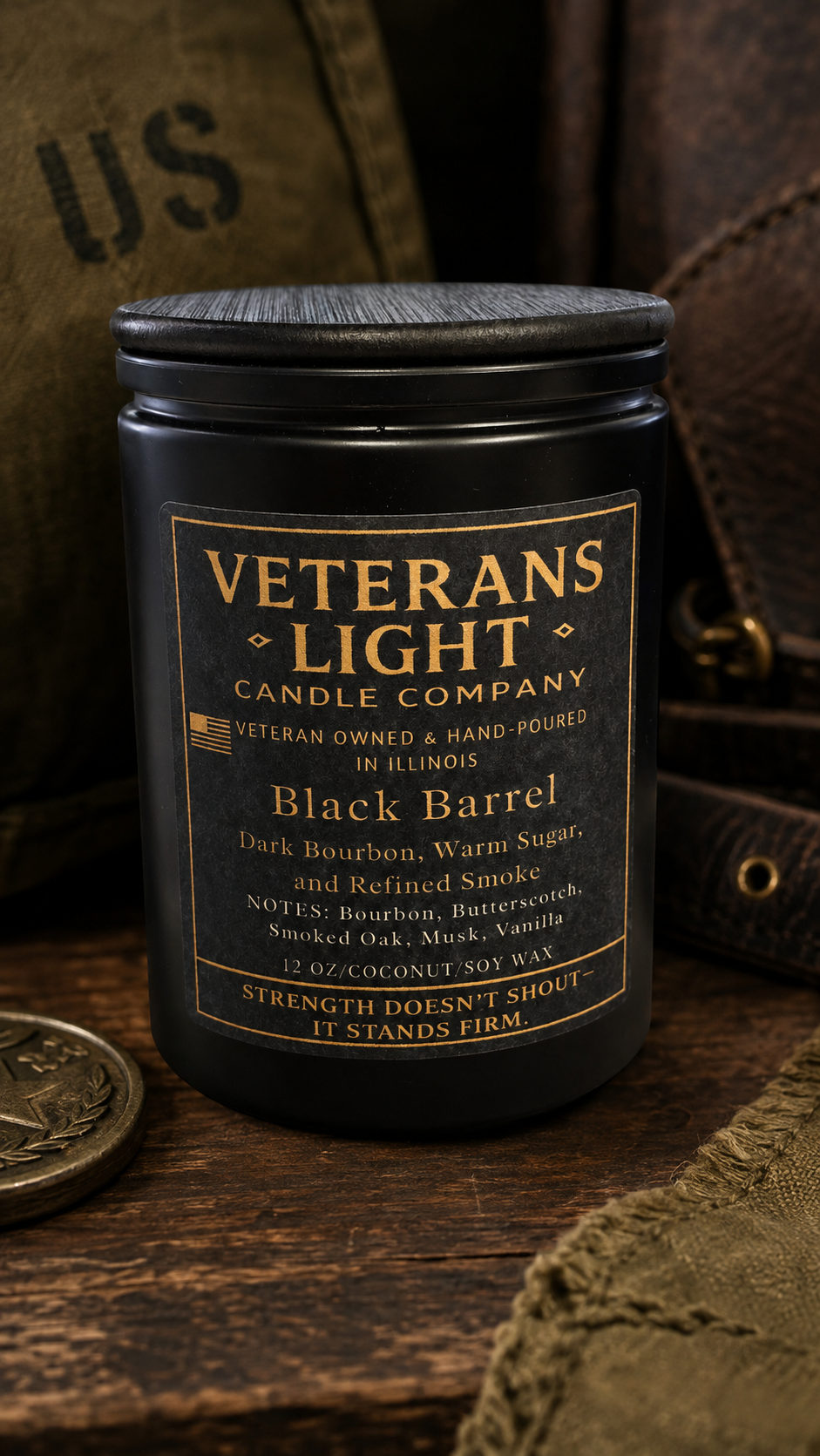 Veterans Light Gentlemen’s Arsenal Candle Collection | Masculine Line : Black Barrel