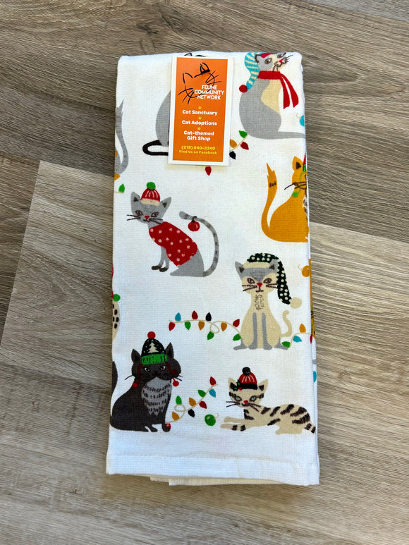 Christmas Cats in Hats Dish Towel