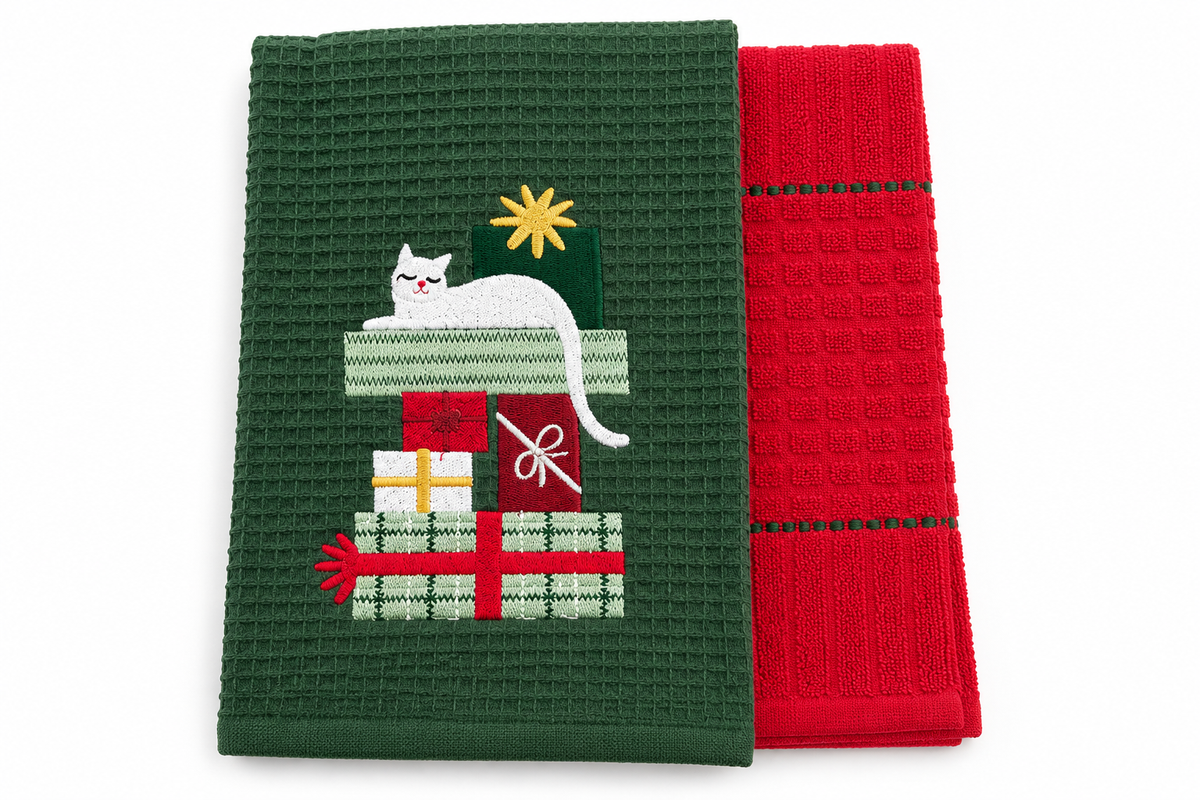 Christmas Cat & Presents Kitchen Towel Set
