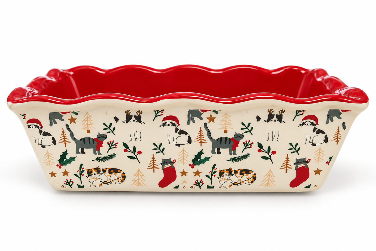Cozy Christmas Cats Ceramic Baking Dish