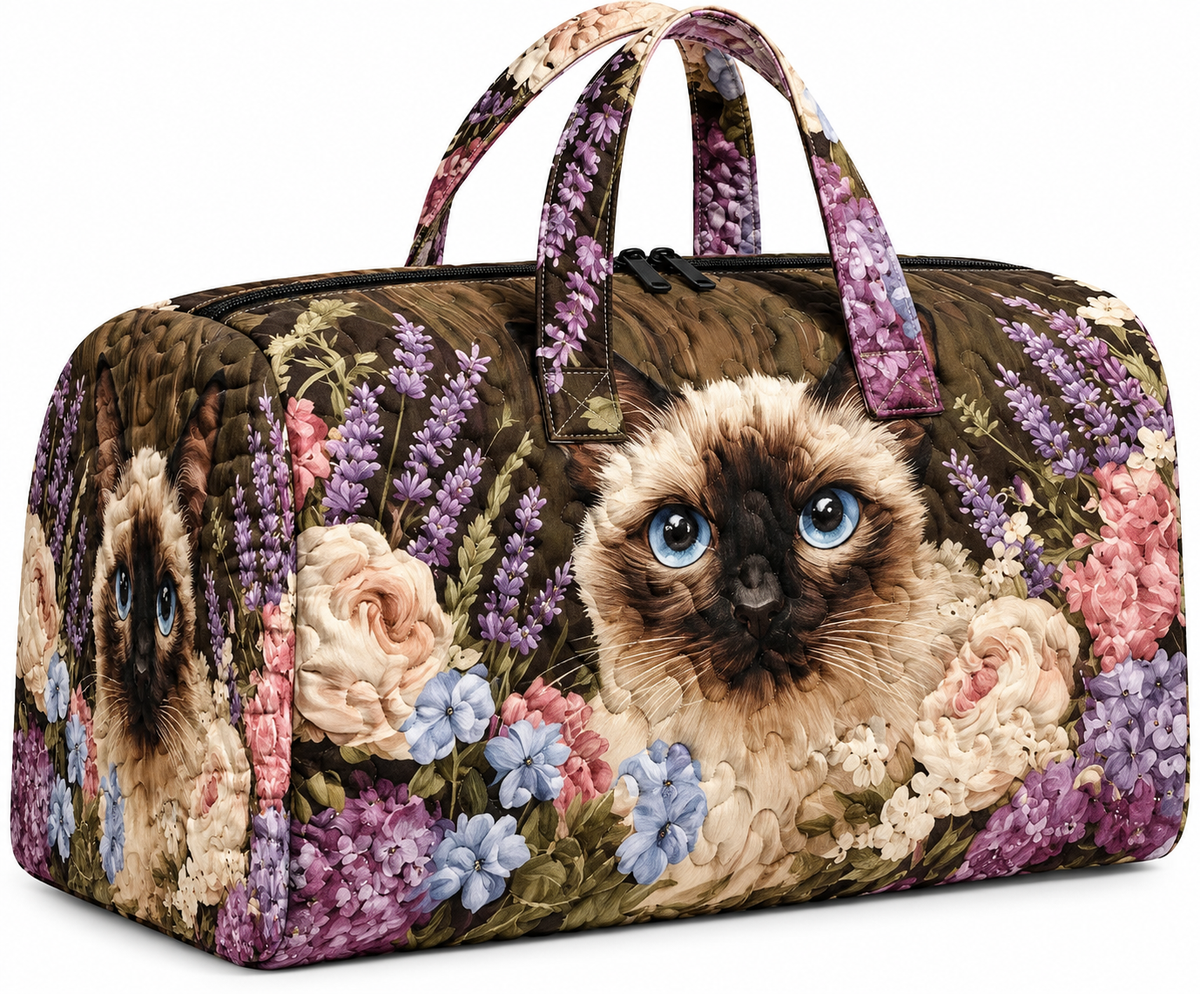 Lavender Whiskers Quilted Cat Weekender Bag