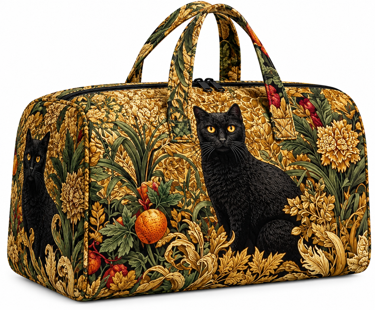 Enchanted Forest Quilted Black Cat Weekender Bag
