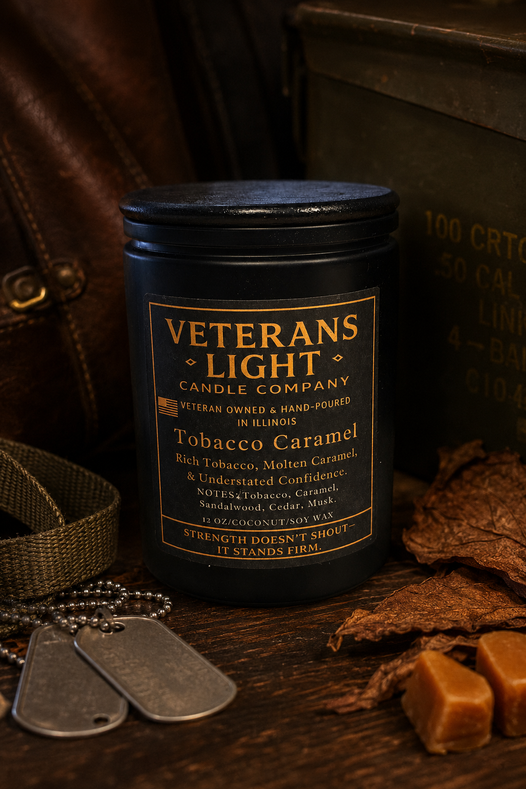Veterans Light Gentlemen’s Arsenal Candle Collection | Masculine Line : Tobacco Caramel