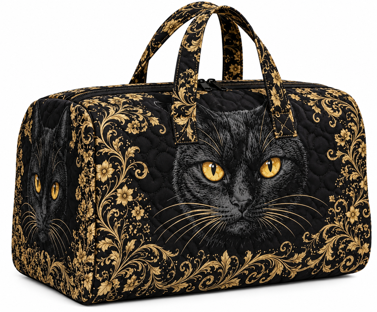 Midnight Majesty Quilted Black Cat Weekender Bag