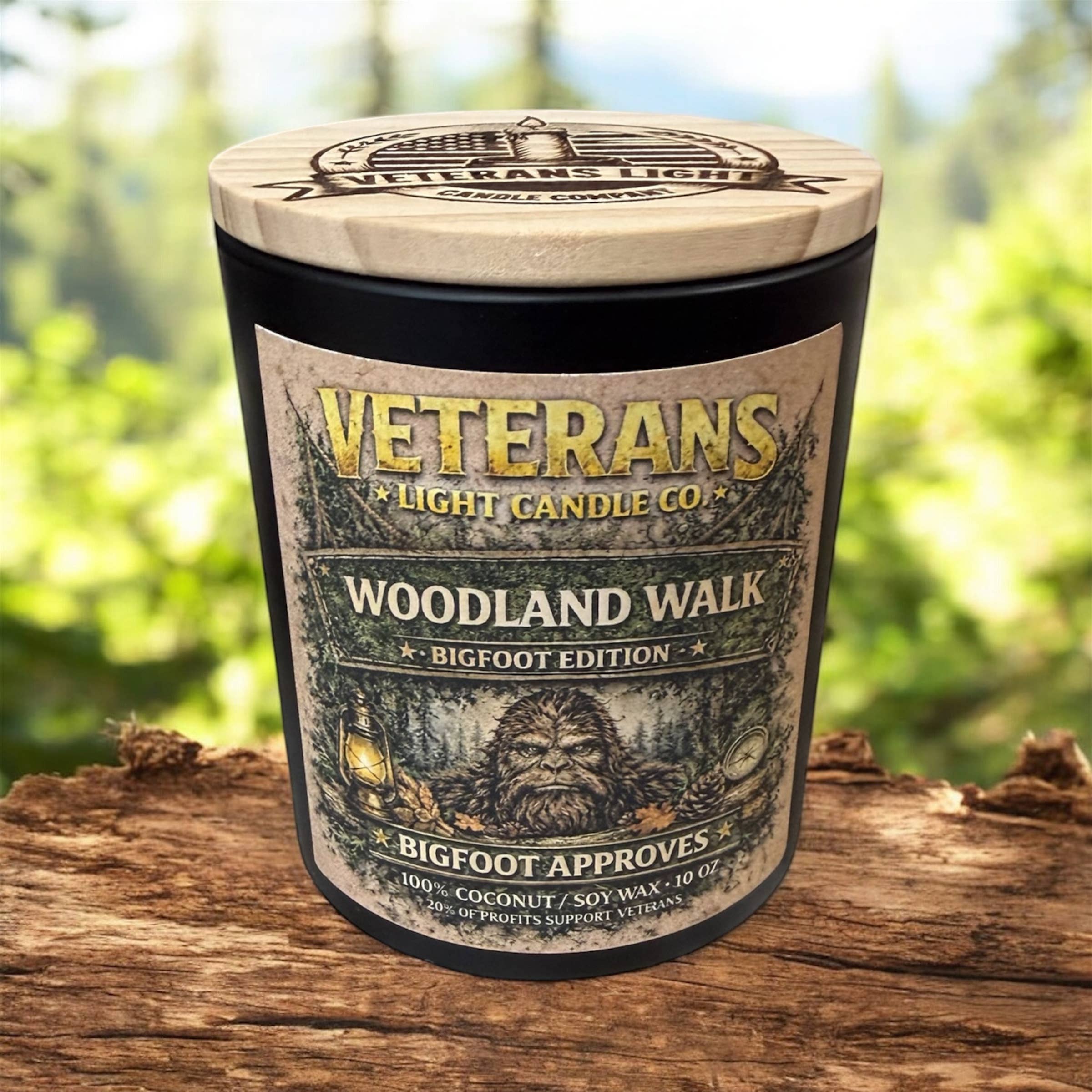 Veterans Light 10oz Candle - Woodland Walk Bigfoot Edition