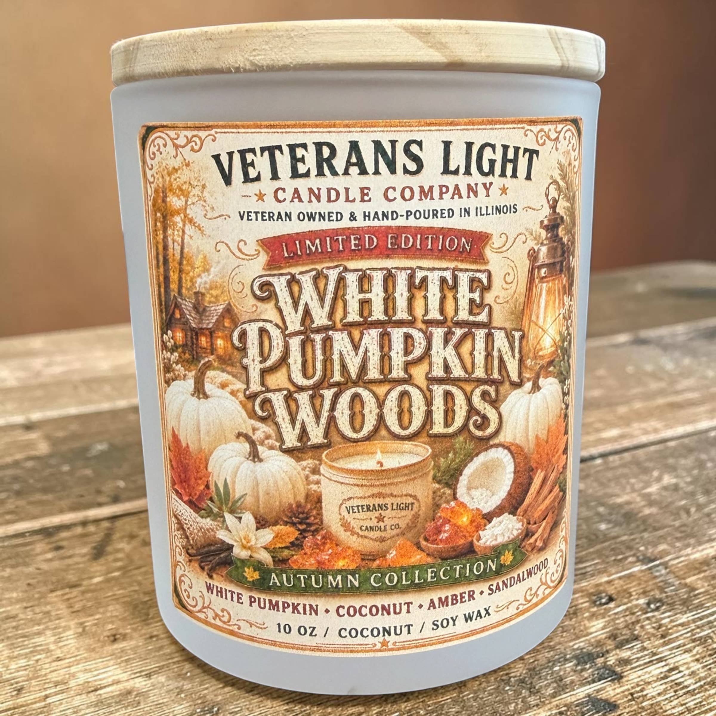 Veterans Light 10oz Candle - White Pumpkin Woods