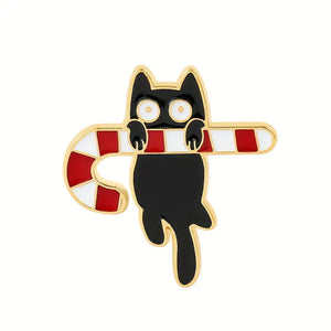 Candy Cane Cat Enamel Pin