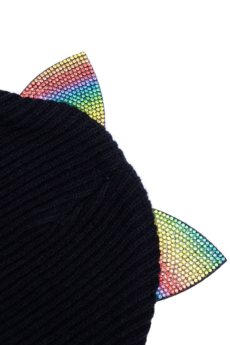 Bling Kitty Cat Ear Knitted Beanie