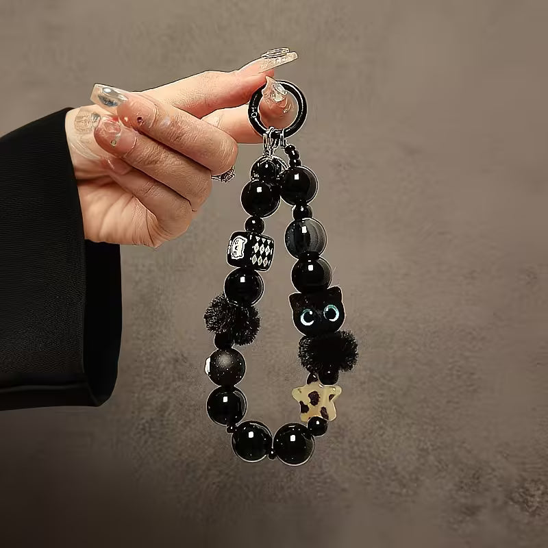 Black Cat Beaded Keychain