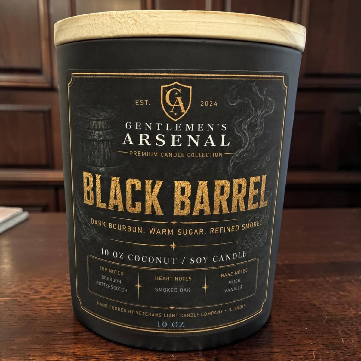 Veterans Light 10oz Candle - Black Barrel – candle at the Feline Community Network gift shop