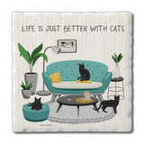 Better with Cats Absorbent Stone Tumbled Tile Coaster